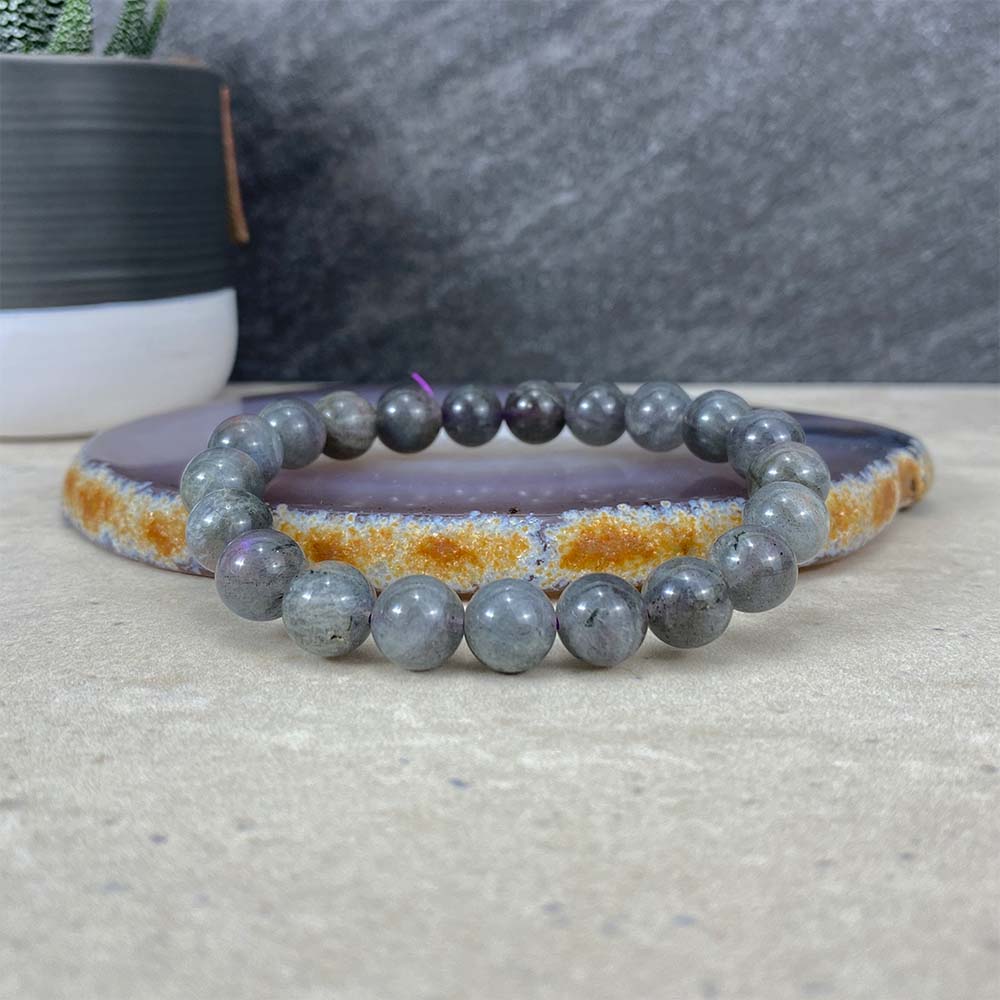 Polished Purple Flash Labradorite Beaded Stretch Bracelet