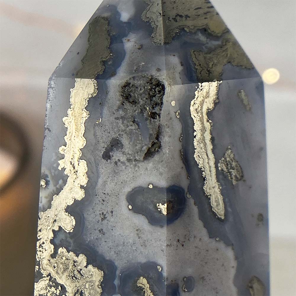 Polished Pyrite With Quartz and Agate Tower