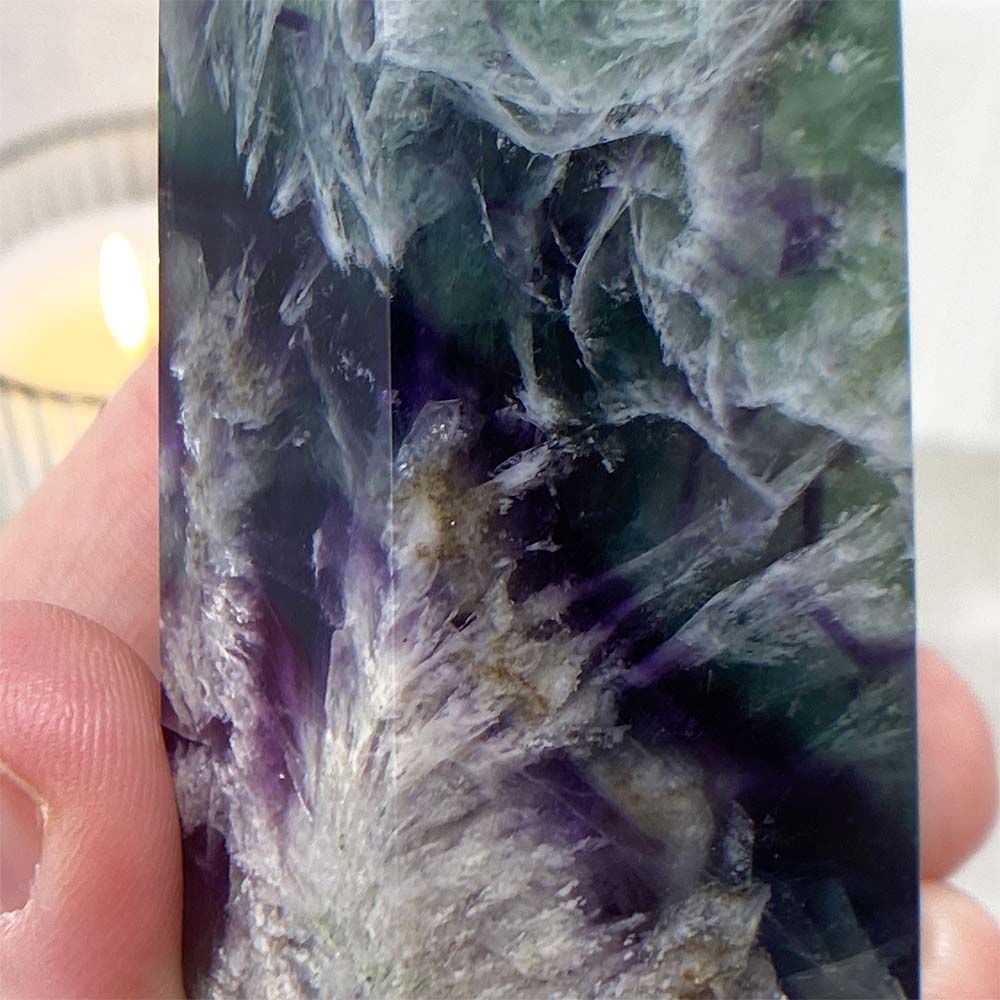 Polished Rainbow Snowflake Fluorite Tower