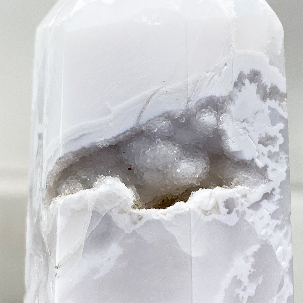 Polished White Druzy Agate Tower