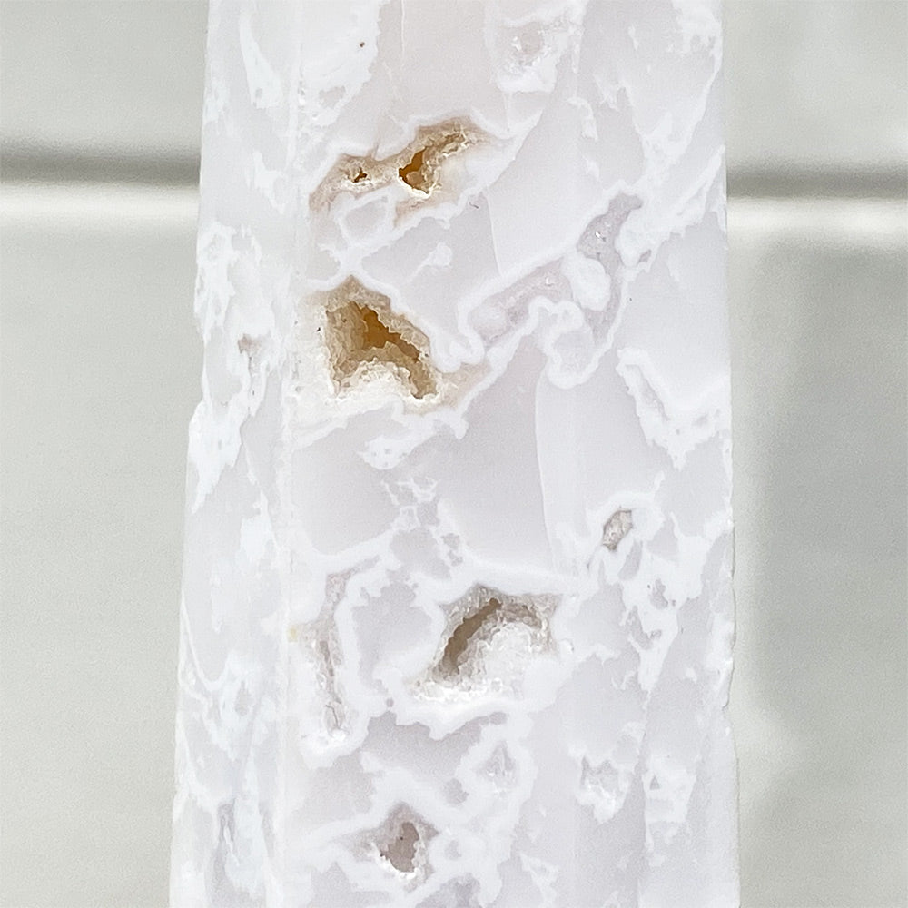 Polished White Druzy Agate Tower