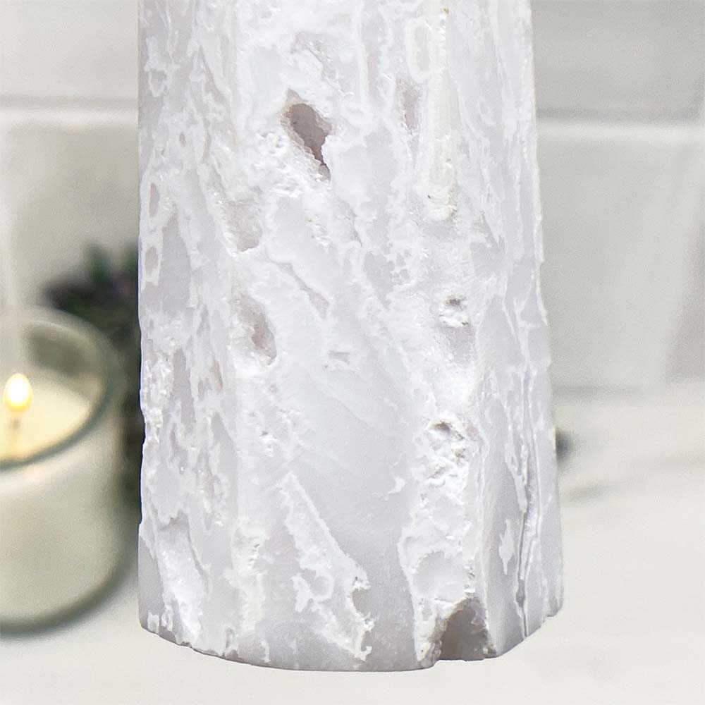Polished White Druzy Agate Tower