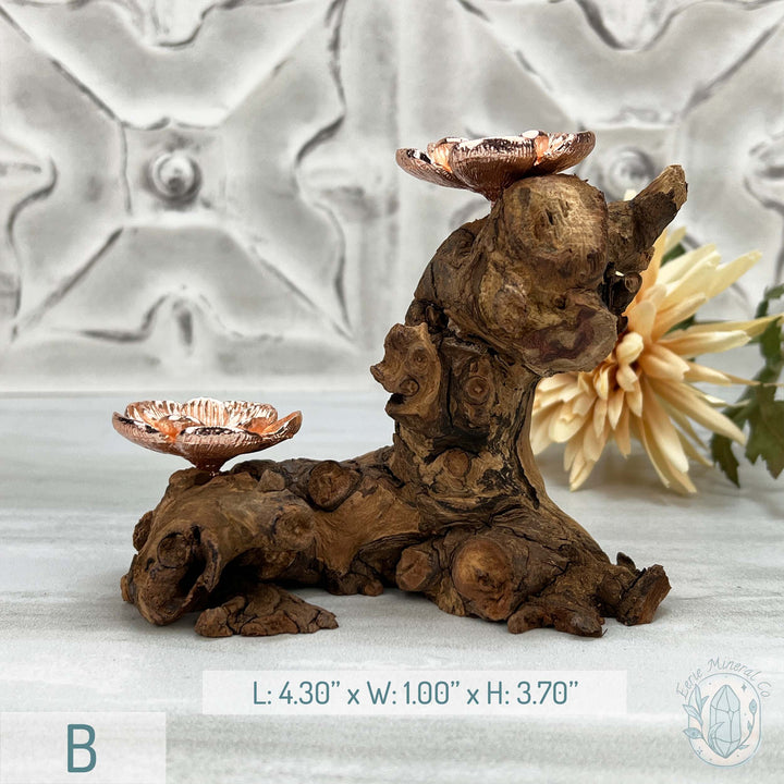 Double Rose Gold Flower Blossom Sphere Holder Driftwood Stand