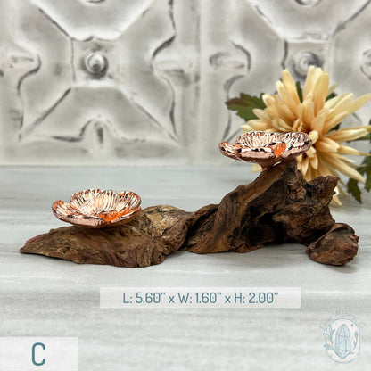 Double Rose Gold Flower Blossom Sphere Holder Driftwood Stand