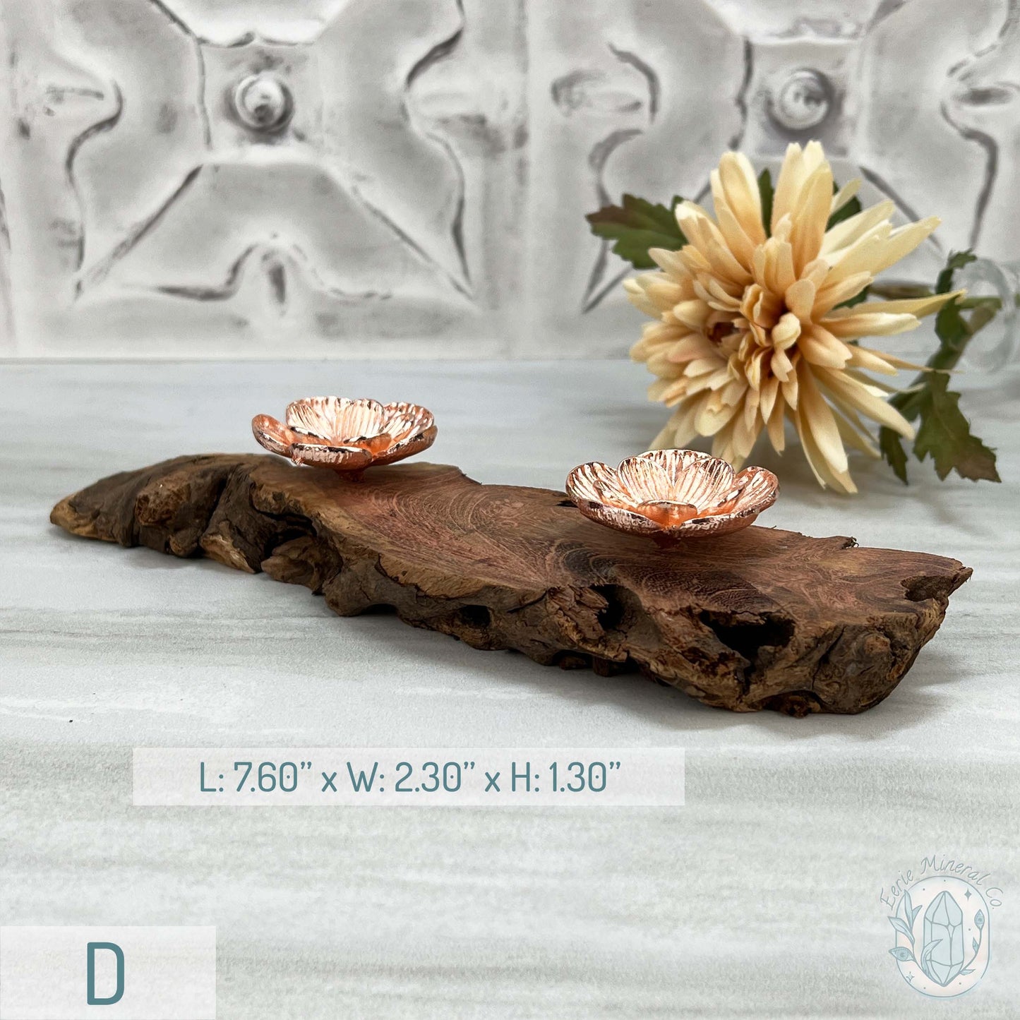 Double Rose Gold Flower Blossom Sphere Holder Driftwood Stand