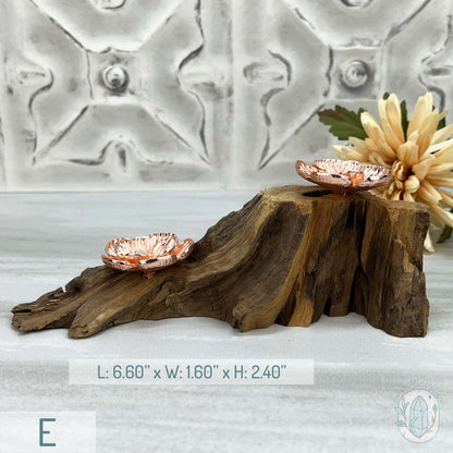 Double Rose Gold Flower Blossom Sphere Holder Driftwood Stand
