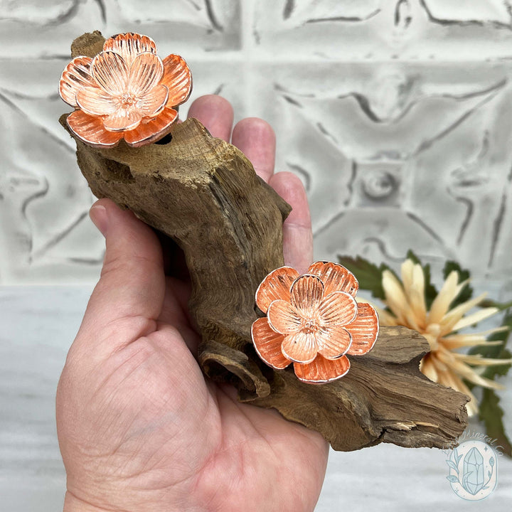 Double Rose Gold Flower Blossom Sphere Holder Driftwood Stand