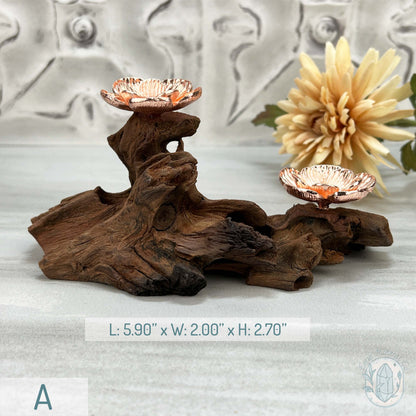 Double Rose Gold Flower Blossom Sphere Holder Driftwood Stands
