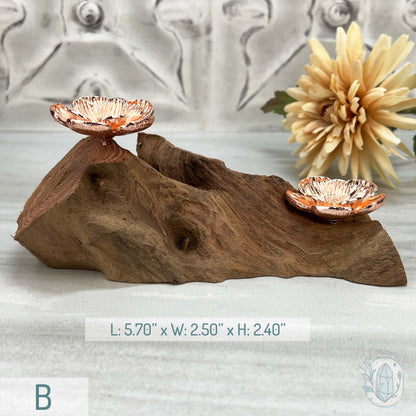 Double Rose Gold Flower Blossom Sphere Holder Driftwood Stands