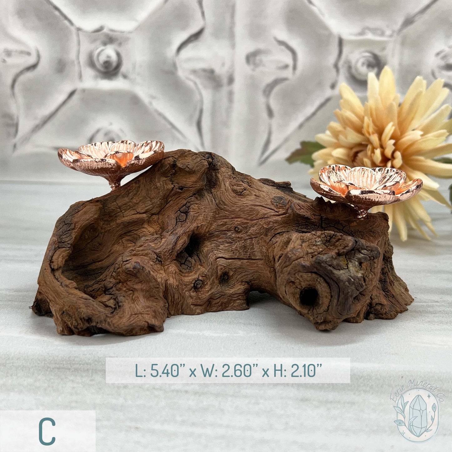 Double Rose Gold Flower Blossom Sphere Holder Driftwood Stands