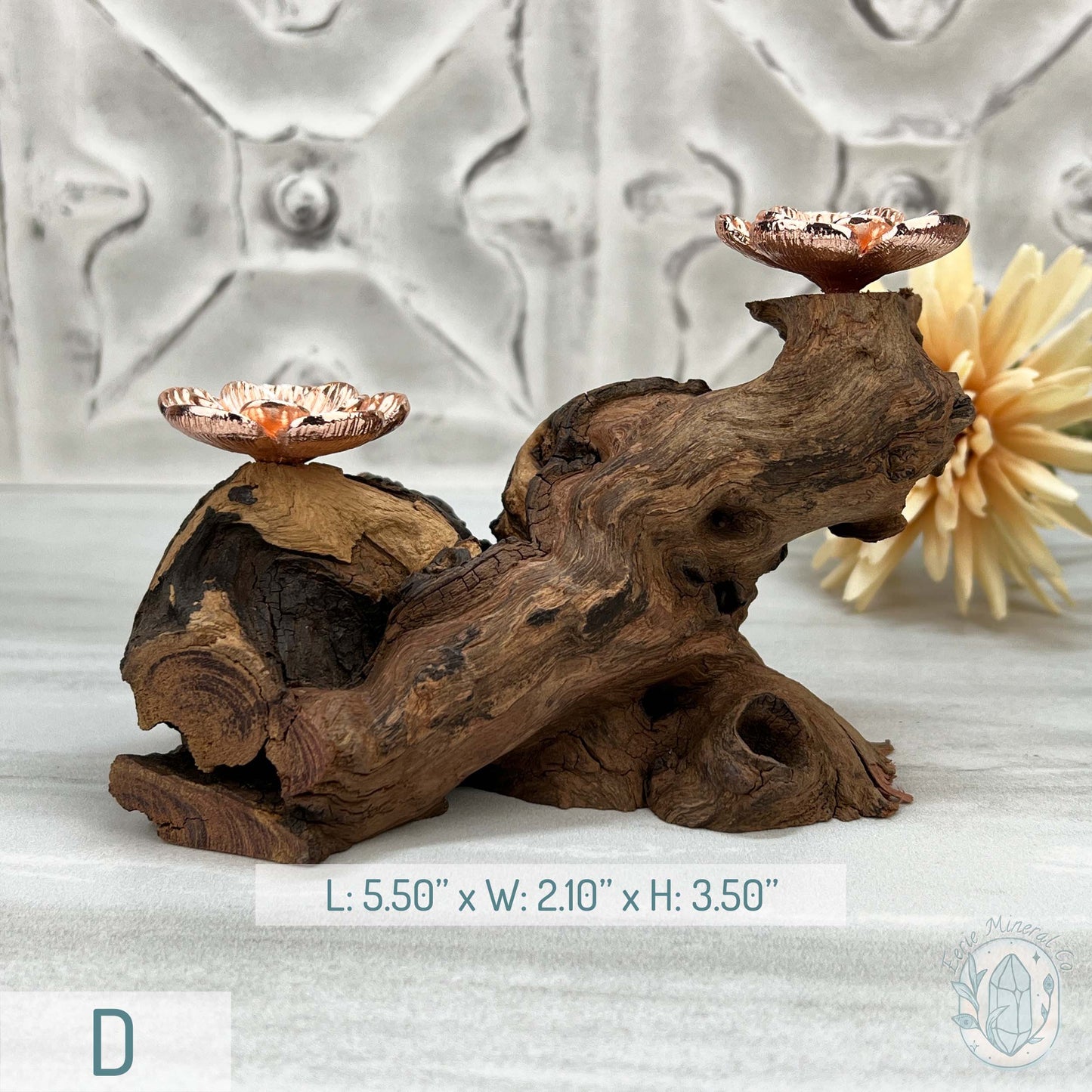 Double Rose Gold Flower Blossom Sphere Holder Driftwood Stands
