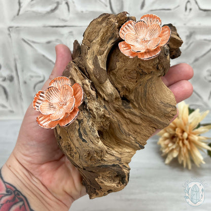 Double Rose Gold Flower Blossom Sphere Holder Driftwood Stands