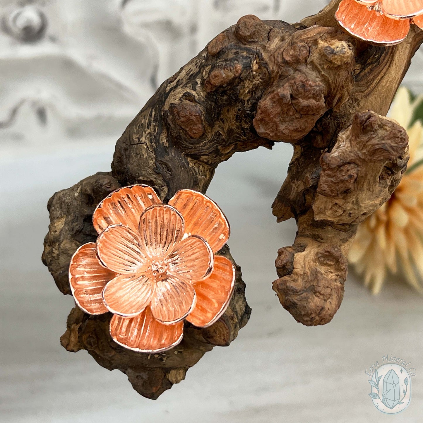 3 Rose Gold Flower Blossom Sphere Holder Driftwood Stands