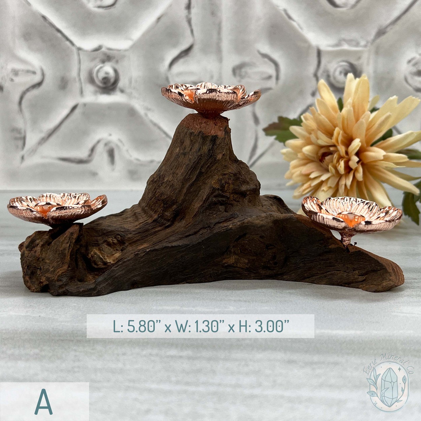 3 Rose Gold Flower Blossom Sphere Holder Driftwood Stands