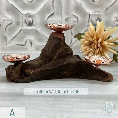 3 Rose Gold Flower Blossom Sphere Holder Driftwood Stands