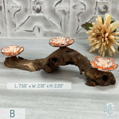 3 Rose Gold Flower Blossom Sphere Holder Driftwood Stands