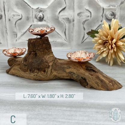 3 Rose Gold Flower Blossom Sphere Holder Driftwood Stands