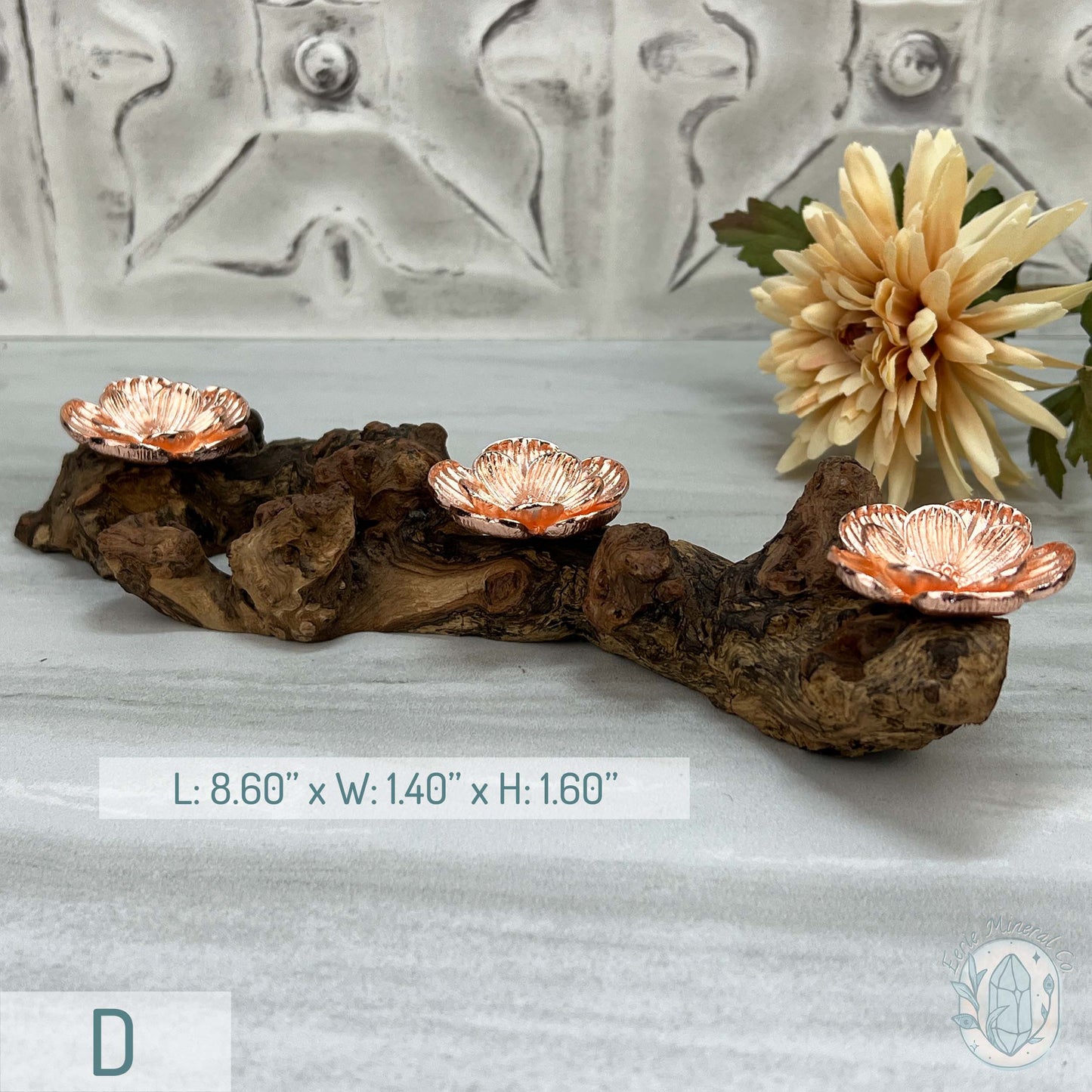 3 Rose Gold Flower Blossom Sphere Holder Driftwood Stands