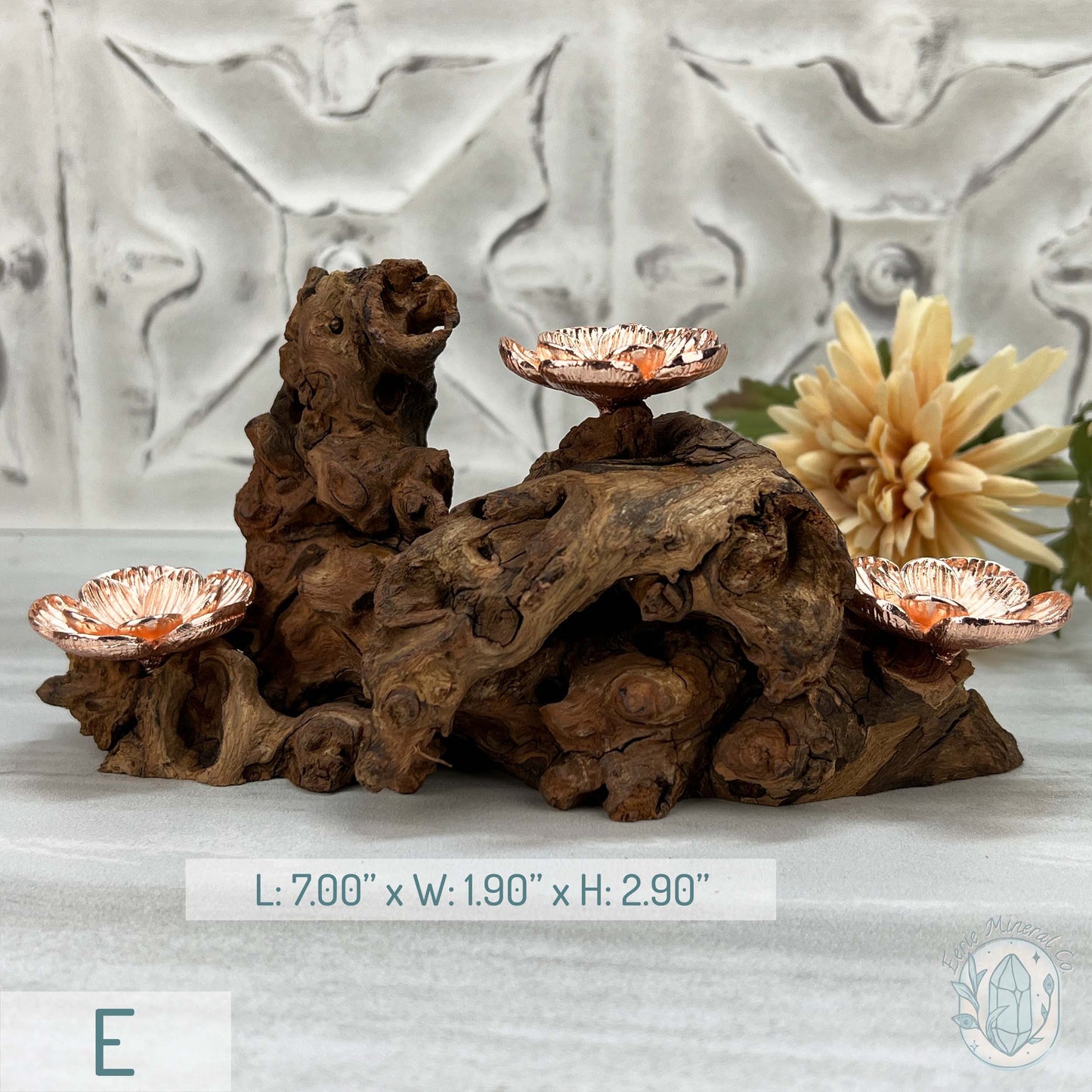 3 Rose Gold Flower Blossom Sphere Holder Driftwood Stands