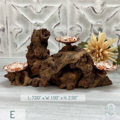 3 Rose Gold Flower Blossom Sphere Holder Driftwood Stands