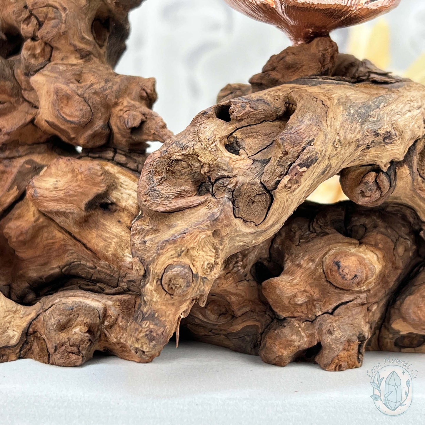 3 Rose Gold Flower Blossom Sphere Holder Driftwood Stands