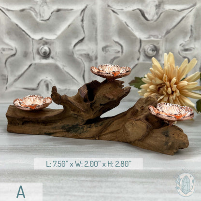 3 Rose Gold Flower Blossom Sphere Holder Driftwood Stands
