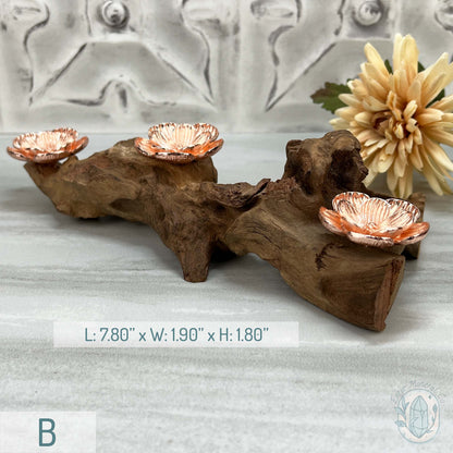 3 Rose Gold Flower Blossom Sphere Holder Driftwood Stands
