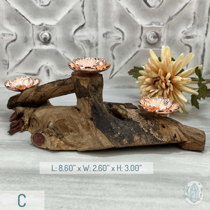 3 Rose Gold Flower Blossom Sphere Holder Driftwood Stands