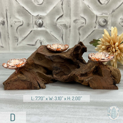 3 Rose Gold Flower Blossom Sphere Holder Driftwood Stands