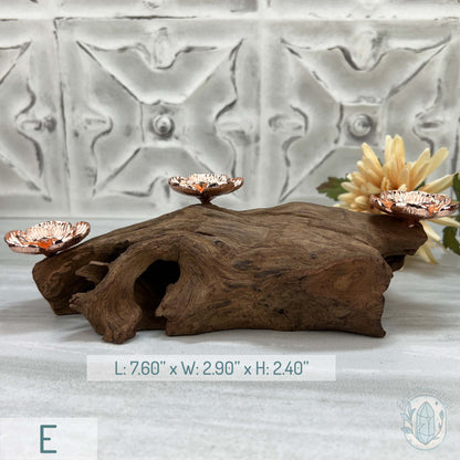 3 Rose Gold Flower Blossom Sphere Holder Driftwood Stands