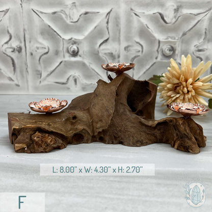 3 Rose Gold Flower Blossom Sphere Holder Driftwood Stands