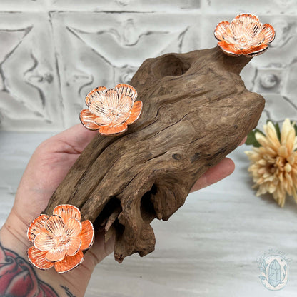 3 Rose Gold Flower Blossom Sphere Holder Driftwood Stands