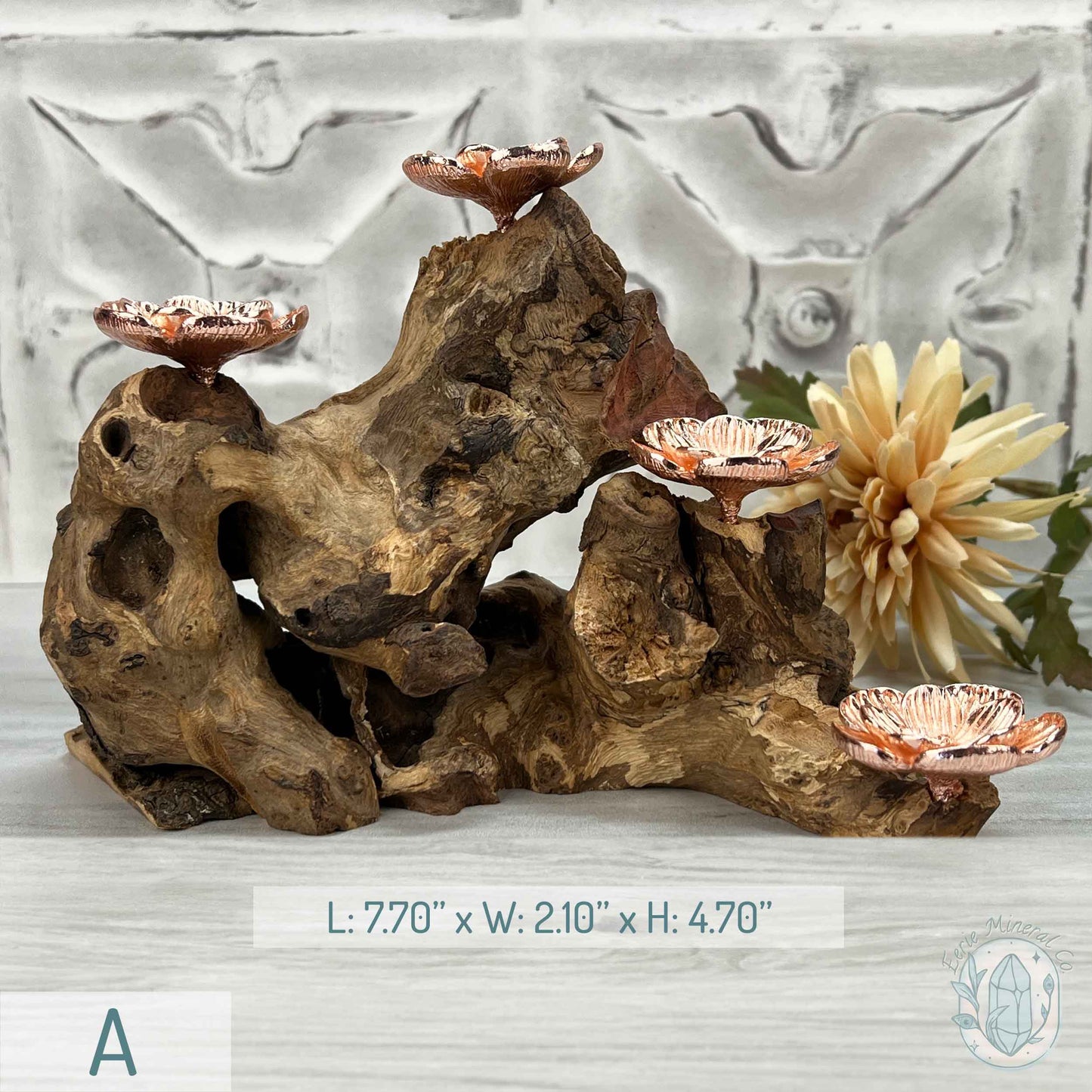 4 Rose Gold Flower Blossom Sphere Holder Driftwood Stand
