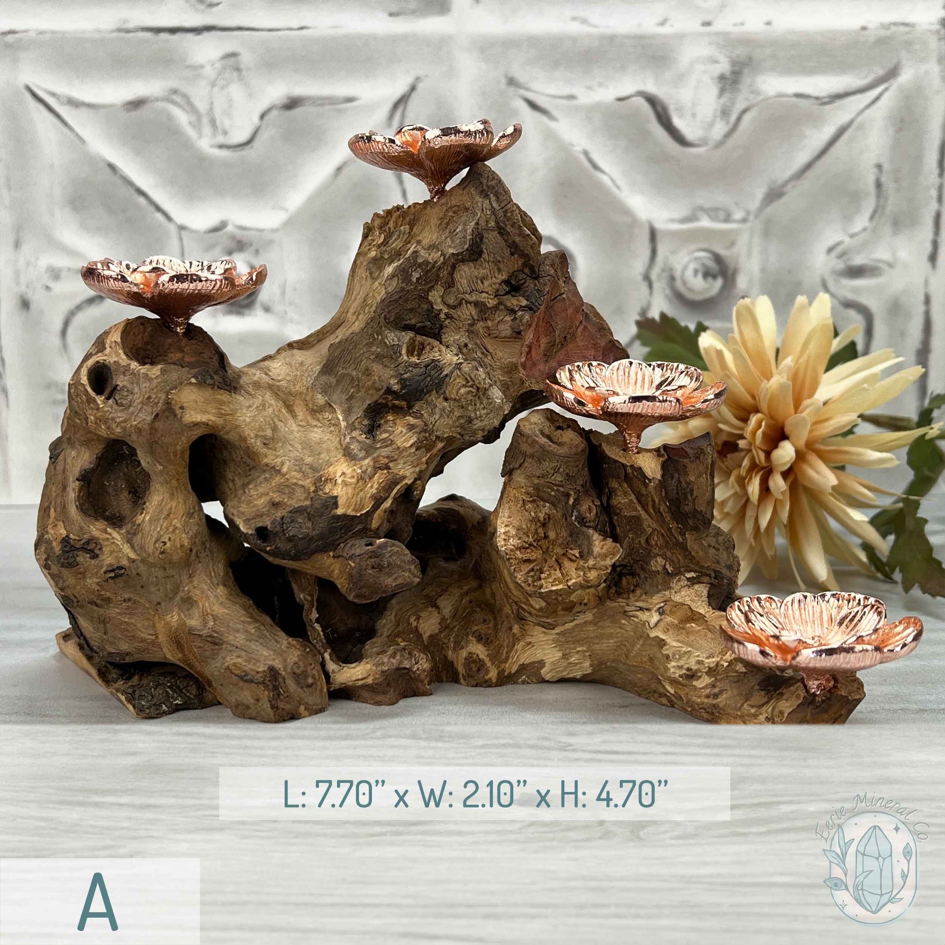 4 Rose Gold Flower Blossom Sphere Holder Driftwood Stand