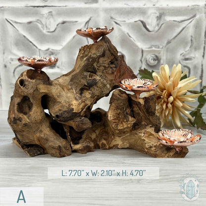 4 Rose Gold Flower Blossom Sphere Holder Driftwood Stand