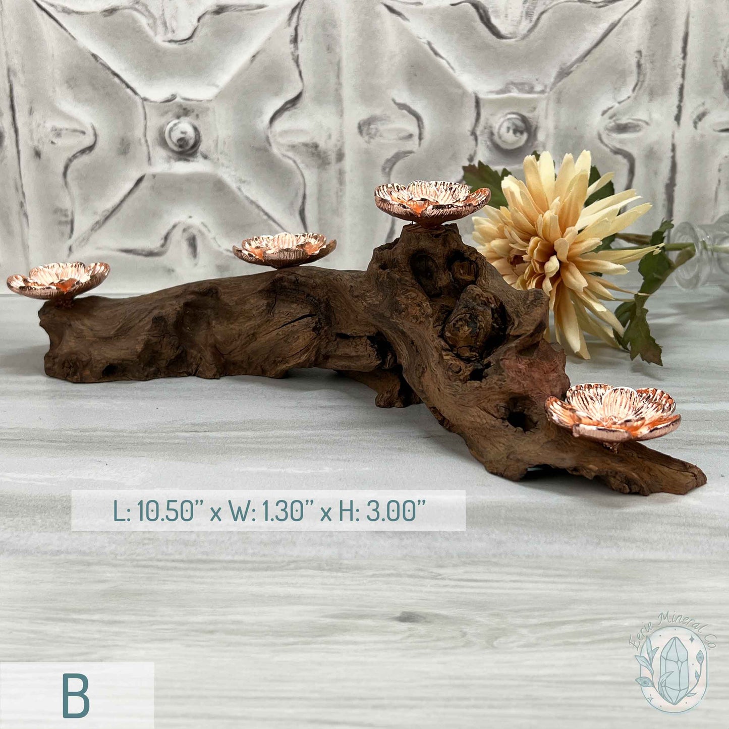 4 Rose Gold Flower Blossom Sphere Holder Driftwood Stand