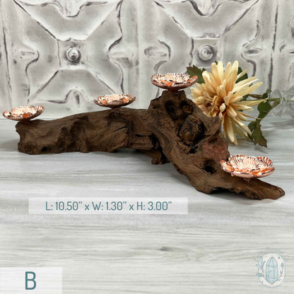 4 Rose Gold Flower Blossom Sphere Holder Driftwood Stand