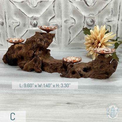 4 Rose Gold Flower Blossom Sphere Holder Driftwood Stand