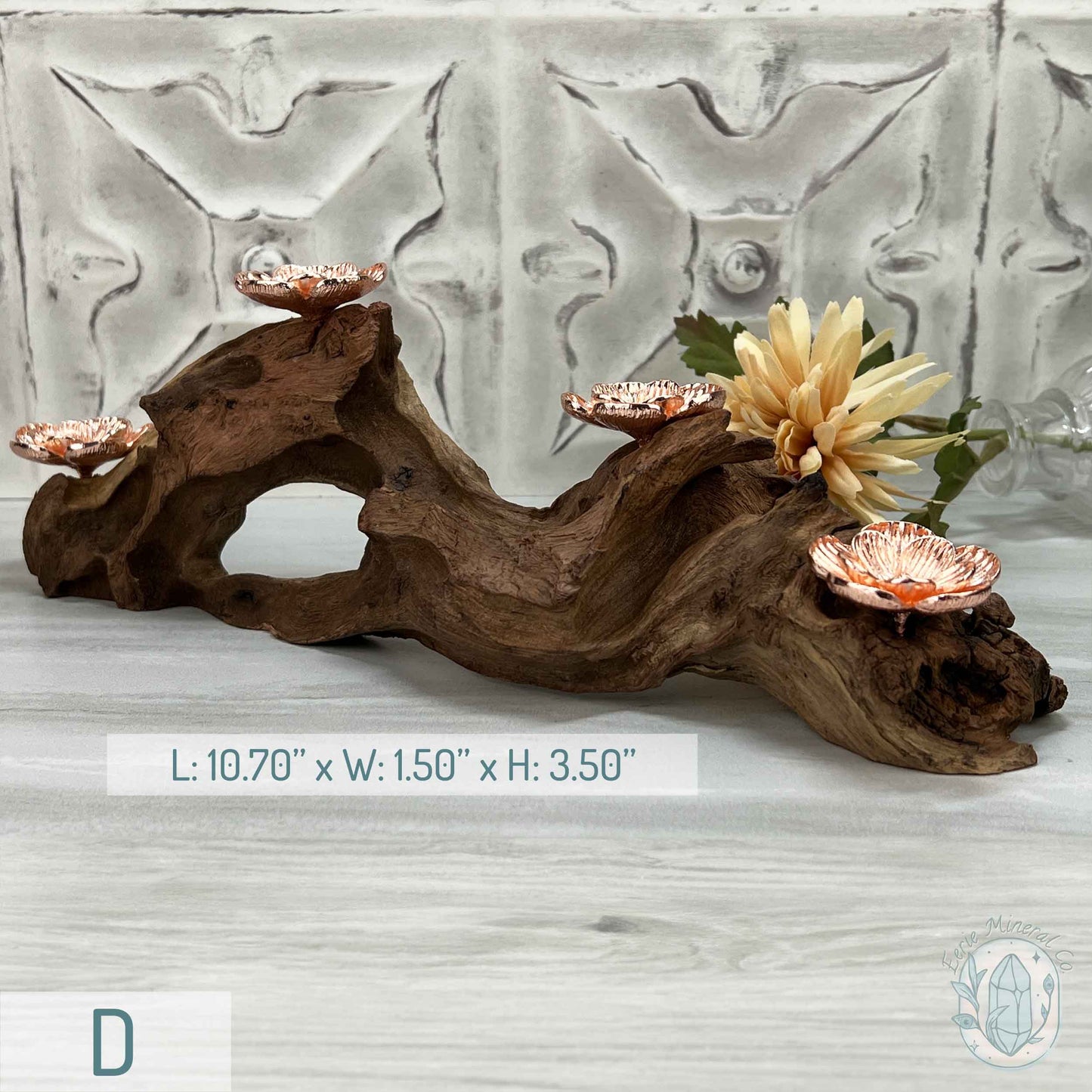 4 Rose Gold Flower Blossom Sphere Holder Driftwood Stand