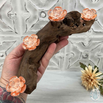 4 Rose Gold Flower Blossom Sphere Holder Driftwood Stand