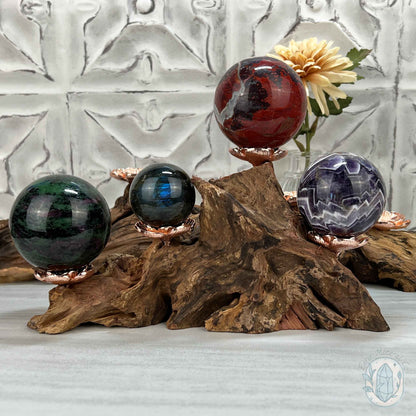 4 Rose Gold Flower Blossom Sphere Holder Driftwood Stand