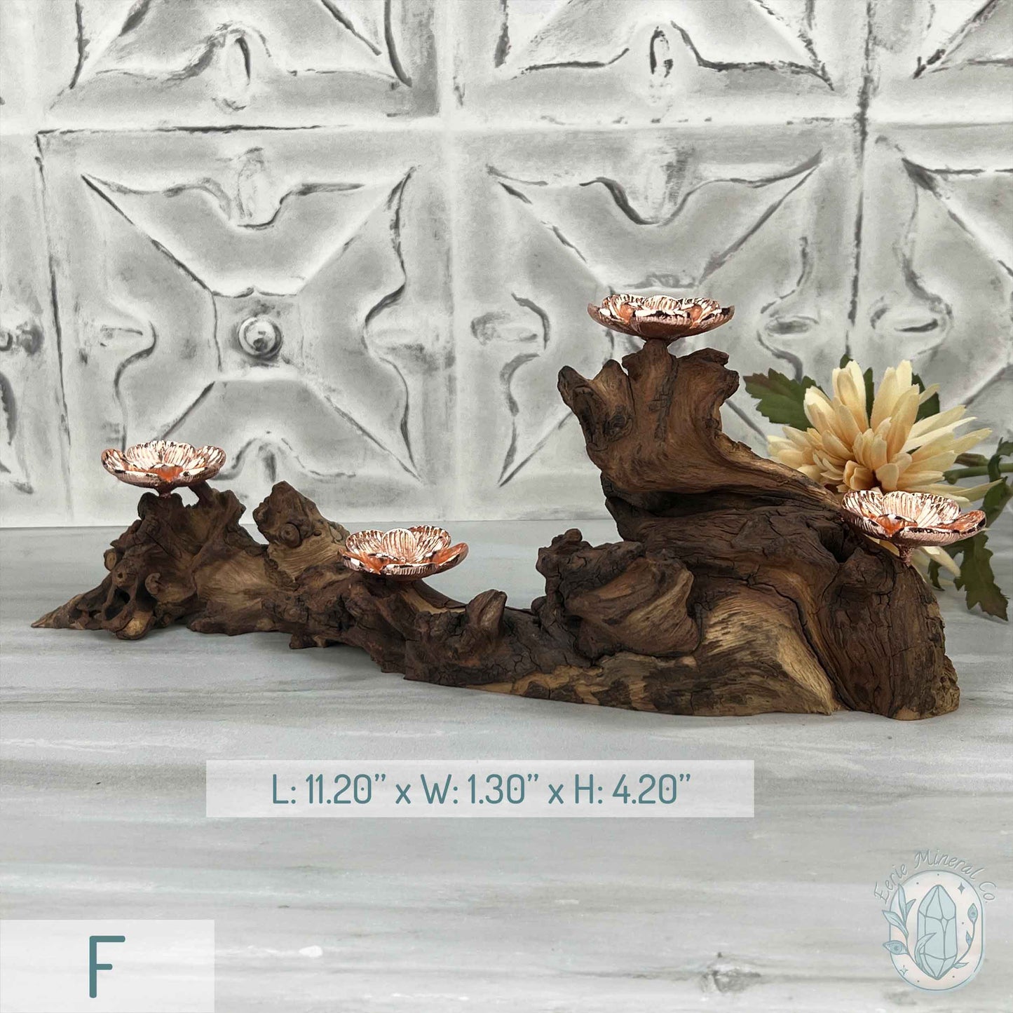 4 Rose Gold Flower Blossom Sphere Holder Driftwood Stand