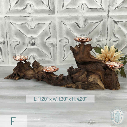 4 Rose Gold Flower Blossom Sphere Holder Driftwood Stand