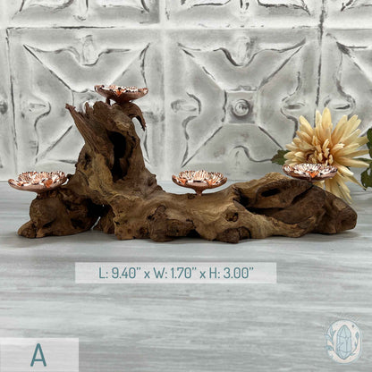 4 Rose Gold Flower Blossom Sphere Holder Driftwood Stand