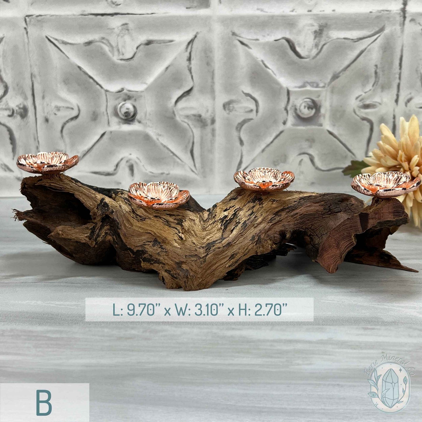 4 Rose Gold Flower Blossom Sphere Holder Driftwood Stand