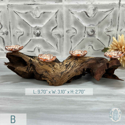 4 Rose Gold Flower Blossom Sphere Holder Driftwood Stand