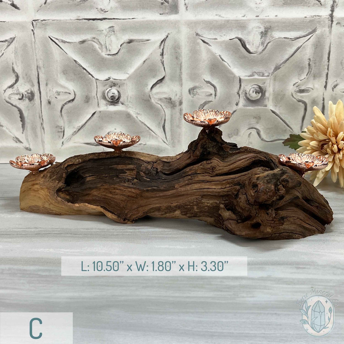 4 Rose Gold Flower Blossom Sphere Holder Driftwood Stand