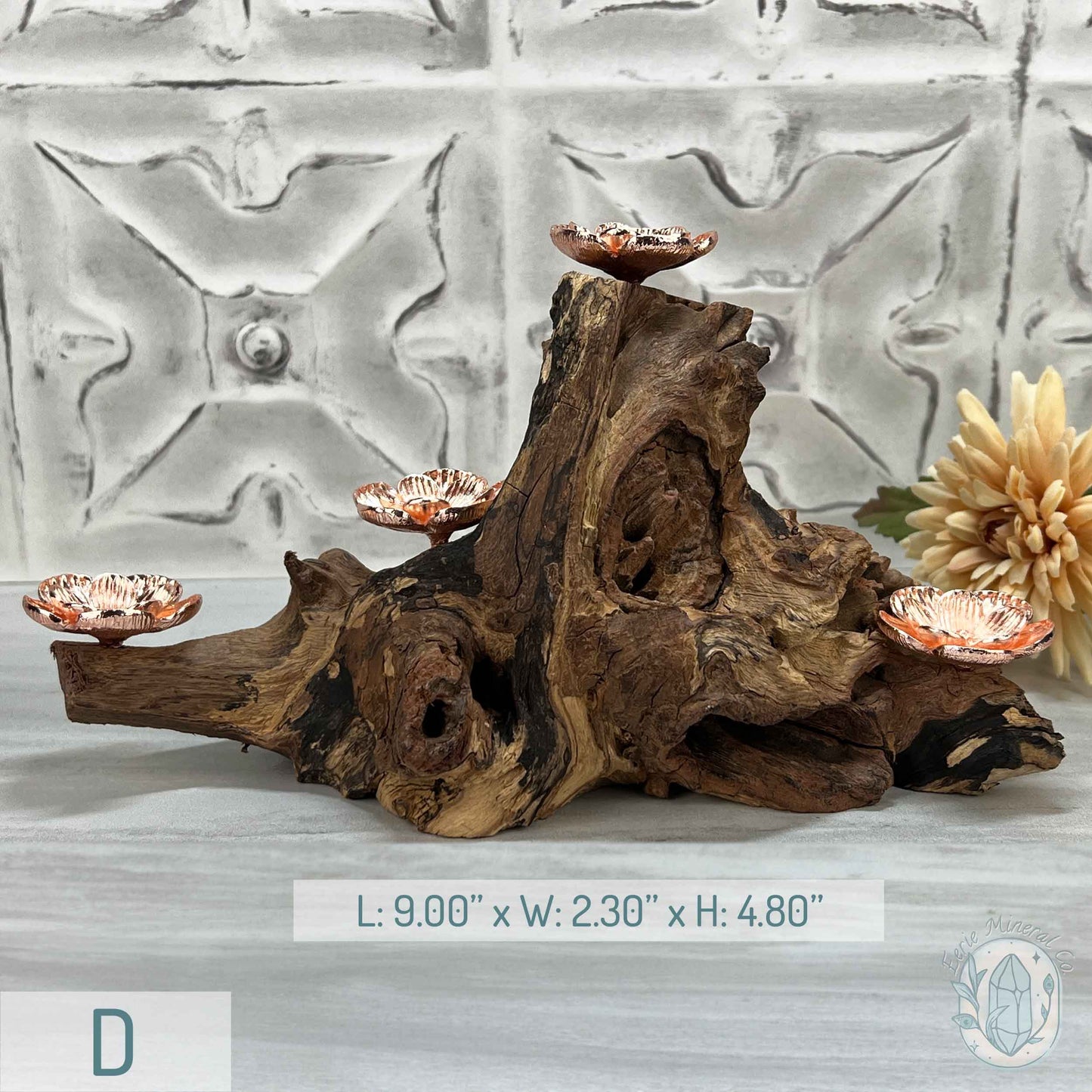 4 Rose Gold Flower Blossom Sphere Holder Driftwood Stand