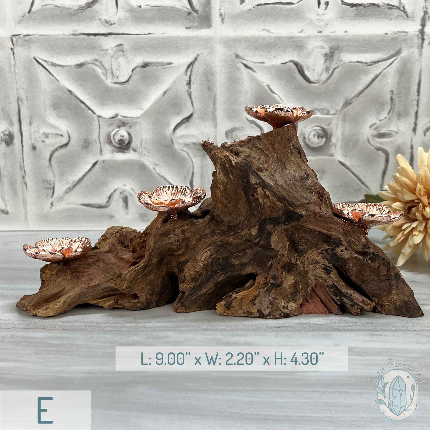 4 Rose Gold Flower Blossom Sphere Holder Driftwood Stand