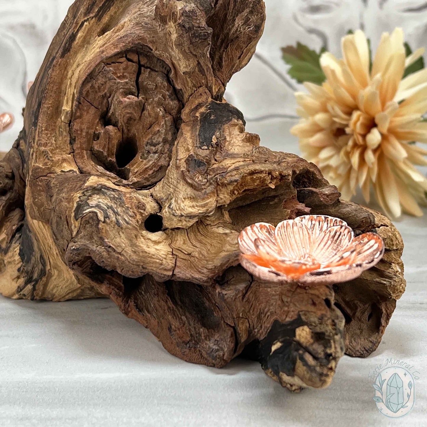4 Rose Gold Flower Blossom Sphere Holder Driftwood Stand